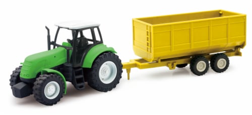NewRay Toys Green Farm Tractor with Attachable Crop Trailer Perspective: front