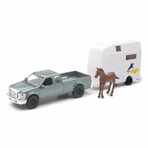 Grey Ford F-250 Super Duty with Attachable Horse Trailer Perspective: front