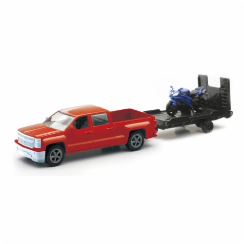 Chevrolet Silverado Die Cast Pick Up w/ Blue Motorcycle (1:43 Scale) Perspective: front