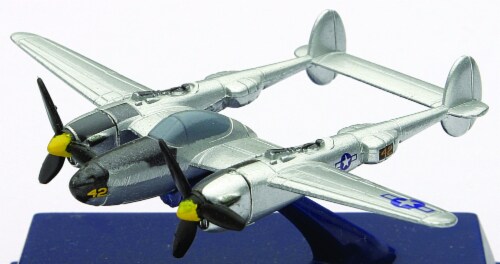NewRay Toys Die-Cast WWII Fighter Plane, P-38 Lightning 1:200 Scale Perspective: front