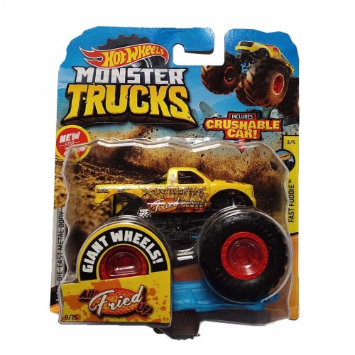 Hot Wheels Monster Trucks 1:64 Scale All Fried Up, Includes Crushable Car Perspective: front