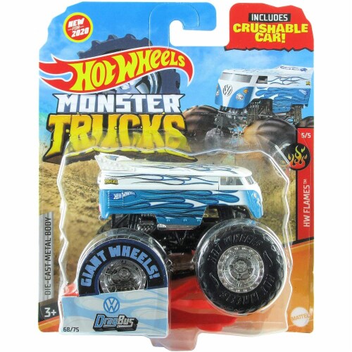 Hot Wheels Monster Trucks 1:64 Scale Drag Bus, Includes Crushable Car Perspective: front