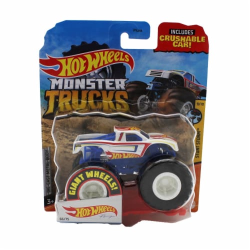 Hot Wheels Monster Trucks 1:64 Scale Hot Wheels Racing White, Includes Crushable Car Perspective: front