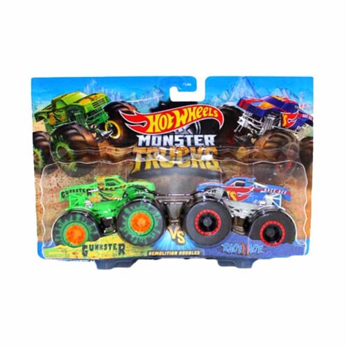 Hot Wheels Monster Trucks Demolition Doubles GUNKSTER vs. RACE ACE 1:64  Scale Vehicle 2-Pack - The Toy Barn