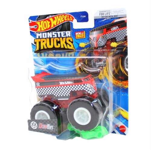 Hot Wheels Monster Trucks 1:64 Scale DragBus Red Includes Connect and Crash Car Perspective: front