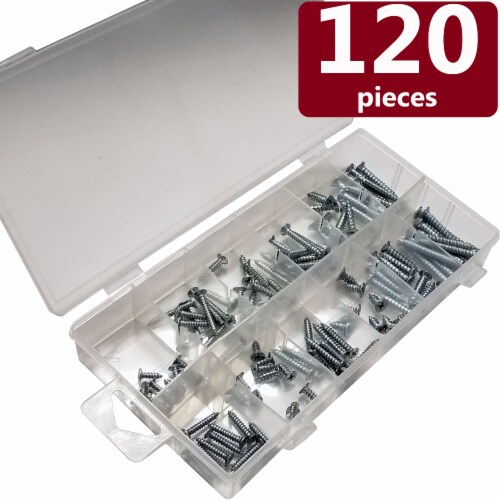 Screw Assortment Kit Box, Screwdriver Tool Needed, Variety of Sizes, 120 Pieces Perspective: front