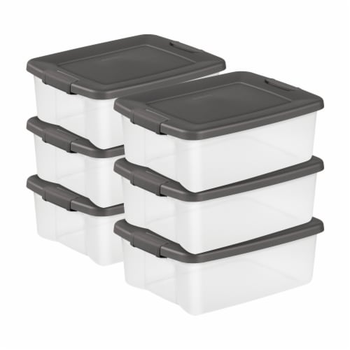 Sterilite 30 qt Clear Plastic Stackable Storage Bin with Grey Latch Lid, 6 Pack