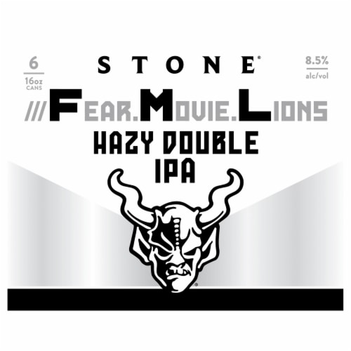 Stone Brewing Co.® Fear Movie Lions Hazy Double IPA Cans Perspective: front