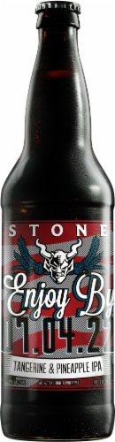 Stone® Enjoy Tangerine & Pineapple IPA Beer Single Bottle Perspective: front