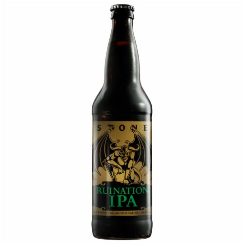 Stone® Sublimely Self-Righteous Black IPA Seasonal Craft Beer Single Bottle Perspective: front