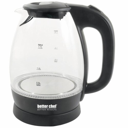 Better Chef 7-Cup Cordless Borosilicate Glass Electric Kettle With Led Light Black Perspective: front