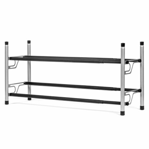 Ustech 2-Tier Slide-N-Adjust Multi-Position Metal Non-Slip Shoe Rack Perspective: front