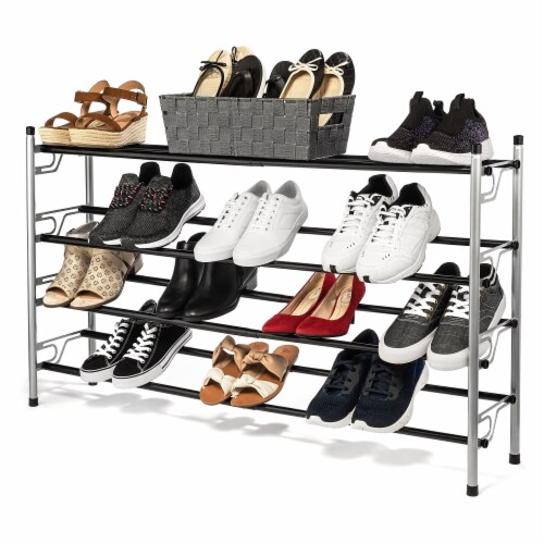 4-Tier Slide-N-Adjust Shoe Rack, Multi-Position, Expandable Organizer, Metal Perspective: front
