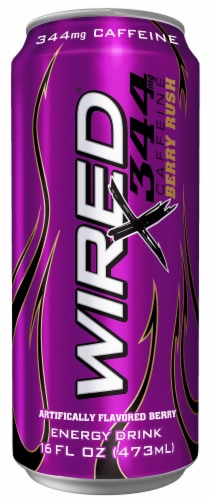 Wired® X344 Berry Rush Energy Drink Can Perspective: front