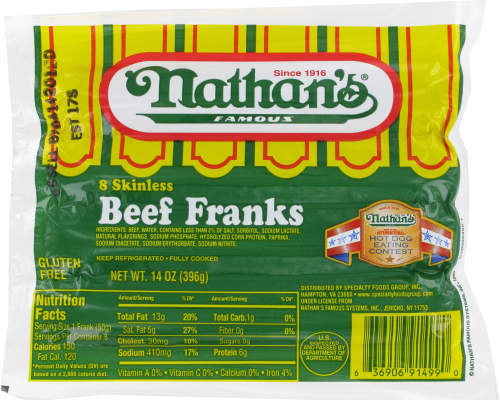 Nathan Skinless Beef Franks Perspective: front