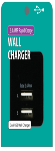 Rapid Charge Dual USB Wall Charger - Black Perspective: front