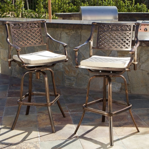 Sierra 30 Inch Outdoor Cast Aluminum Swivel Bar Stools With Cushion