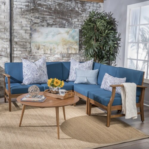 Uniese Indoor Farmhouse 5 Piece Sectional Sofa Chat Set Cream 1