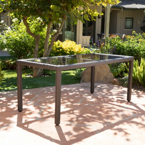 Glass top rectangular on sale outdoor dining table