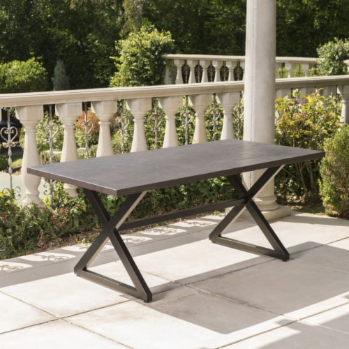 Rosarito Outdoor Aluminum Dining Table with Black Steel Frame Gray Perspective: front