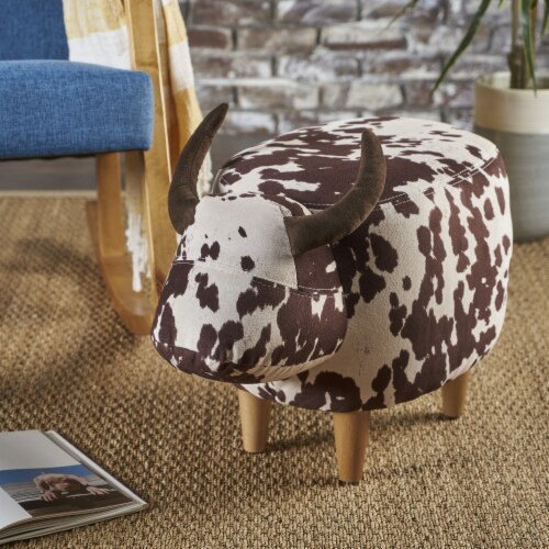 Bertha Milk Cow Patterned Velvet Ottoman Brown Milk Cow 1 unit Jay C Food Stores