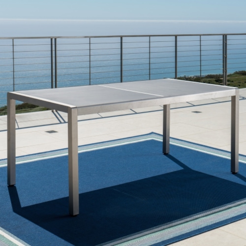 Coral Coral Outdoor Aluminum Dining Table with Tempered Glass Table Top Perspective: front