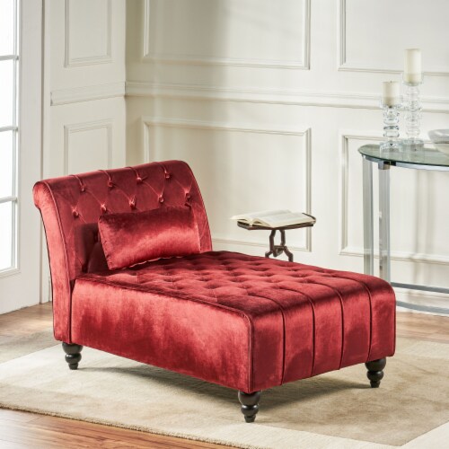Rafaela Tufted New Velvet Chaise Lounge garnet Perspective: front