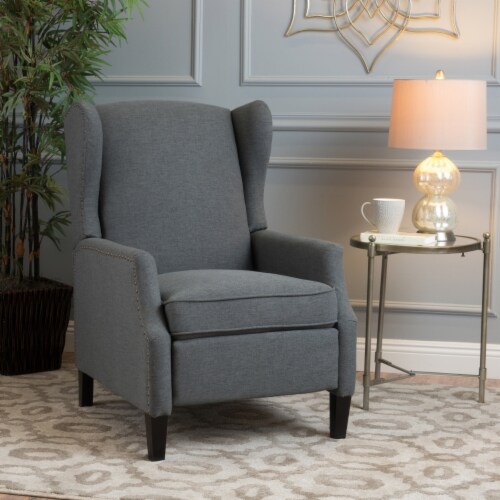 Weyland Wingback Traditional Fabric Recliner charcoal Perspective: front