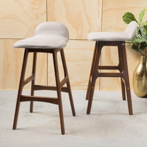 Tolle Mid-Century Modern Upholstered Barstools (Set of 2) Dark Beige Perspective: front