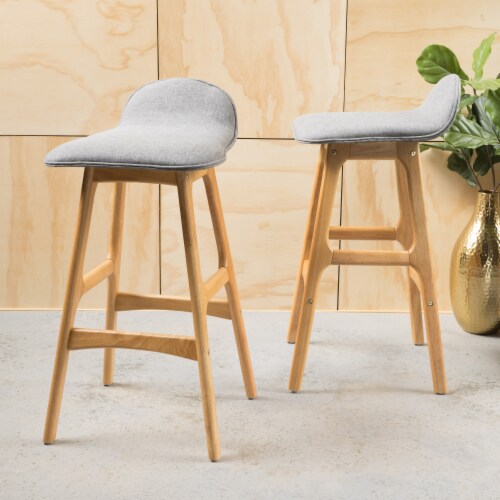 Tolle Mid-Century Modern Upholstered Barstools (Set of 2) Sky Gray Perspective: front