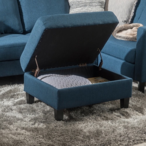 Carolina Tufted Cover Fabric Storage Ottoman dark blue Perspective: front