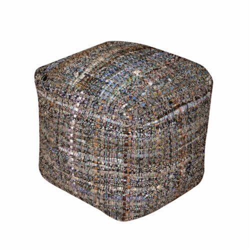 Kamil Recycled Fabric Artisan Cube Pouf Khaki Perspective: front