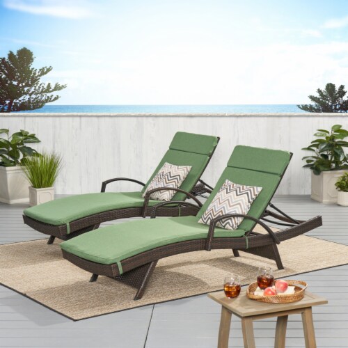 Gdfstudio Lakeport Outdoor Wicker Armed Chaise Lounge Chairs With Cushions Set Of 2 Jungle Set of 2 Mariano s