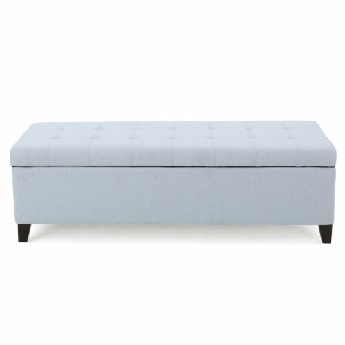 Sterling Fabric Tufted Storage Ottoman Light Sky Perspective: front