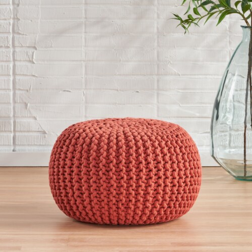 Poona Hand Knitted Artisan Pouf Ottomans Coral 1 unit Baker s