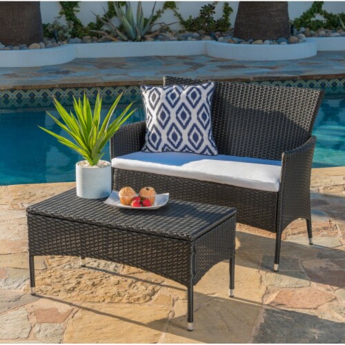 Montague Outdoor Wicker Loveseat and Coffee Table Set Grey Light Grey 1 unit Mariano s