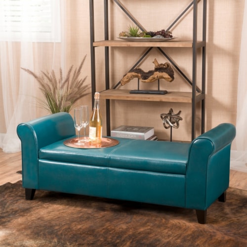 Teal shop storage bench