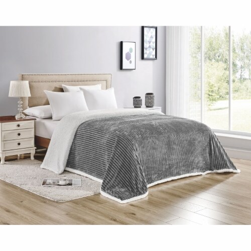Corduroy Luxe Sherpa Blanket Queen King Sizes Soft Warm Cozy Plush Fabric Gray King King Mariano s