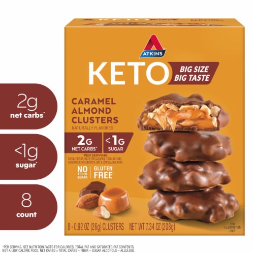 Atkins Caramel Almond Clusters - Low Sugar Keto Candy Perspective: front