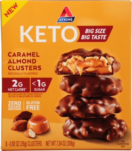 Atkins Caramel Almond Clusters - Low Sugar Keto Candy Perspective: front