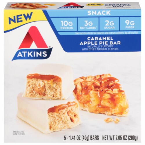 Atkins Caramel Apple Pie Snack Protein Bar Perspective: front