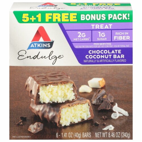 Atkins Low Sugar Endulge Chocolate Coconut Bar Bonus Pack Perspective: front