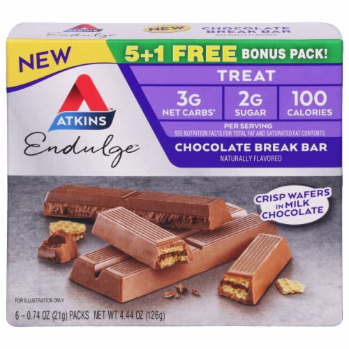 Atkins Endulge Low Sugar Chocolate Break Bar Bonus Pack Perspective: front