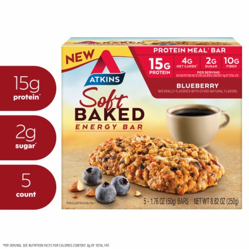Atkins Blueberry Soft Baked Energy Protein Bar Perspective: front