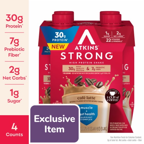 Atkins Strong Cafe Latte High Protein Shakes Perspective: front