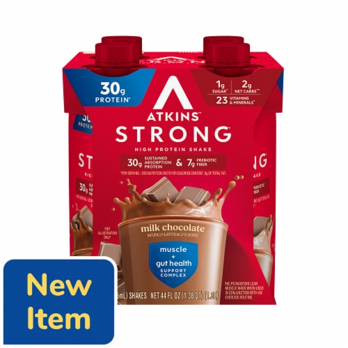 Atkins Strong Milk Chocolate High Protein Shake Perspective: front