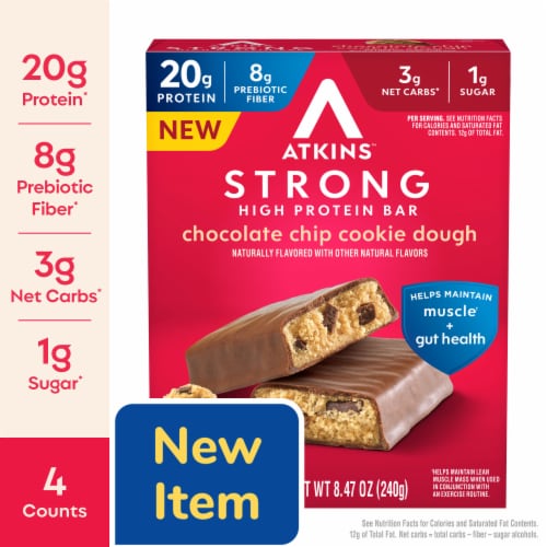 Atkins Chocolate Chip Cookie Dough High Protein Bar Perspective: front