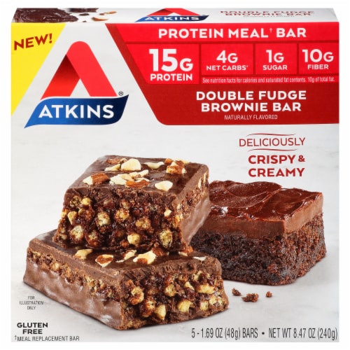 Atkins Double Fudge Brownie Keto Meal Bars Perspective: front
