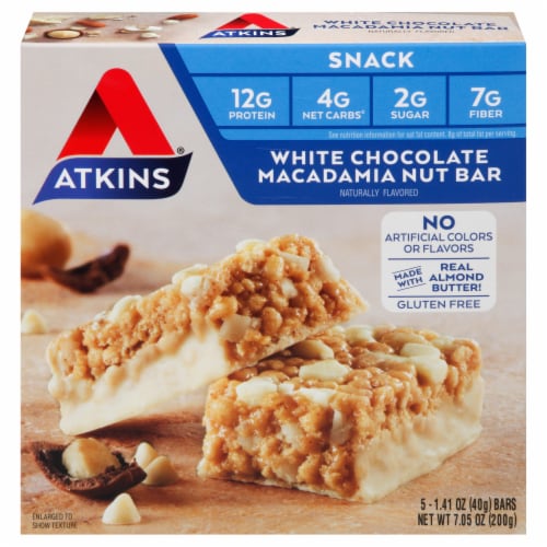 Atkins White Chocolate Macadamia Nut Snack Bars Perspective: front
