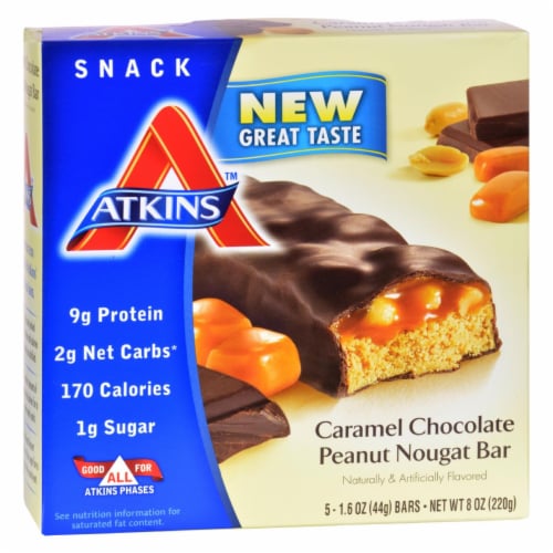 Atkins Caramel Chocolate Peanut Nougat Bar Advantage Perspective: front